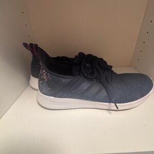adidas Women's Navy Knit Cloudfoam Sneakers with Pink Accent